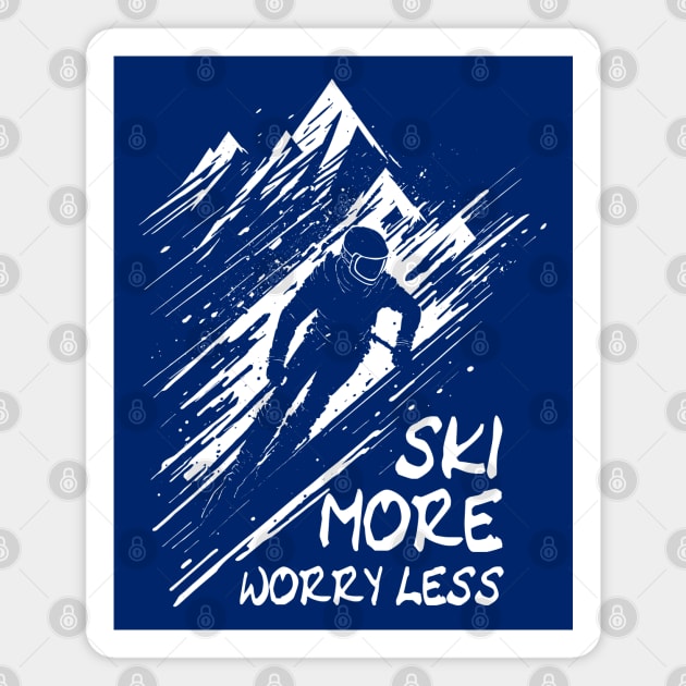 Ski More Worry Less - Skiing Quote Magnet by TMBTM